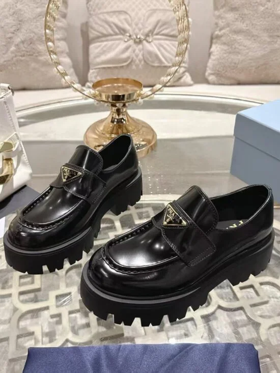 Women's Black Patent Prada Loafers - Picture 2 of 9